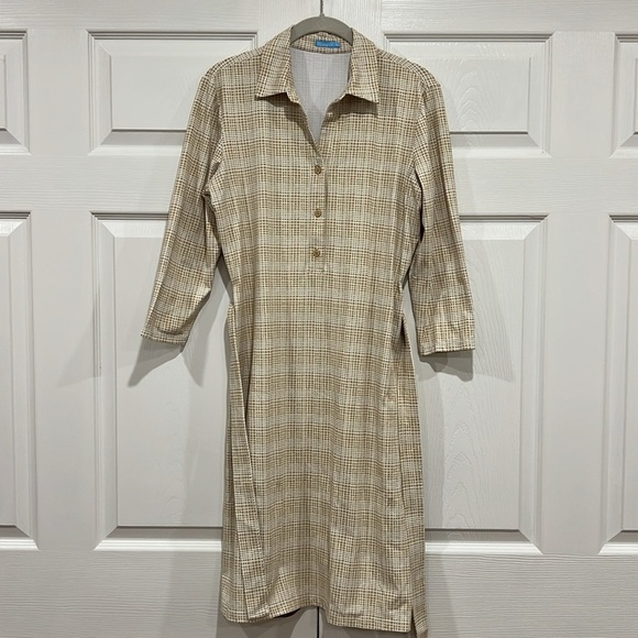 J. McLaughlin Calla Dress in Mini Mod Matrix Tan White Size Medium - Picture 4 of 8